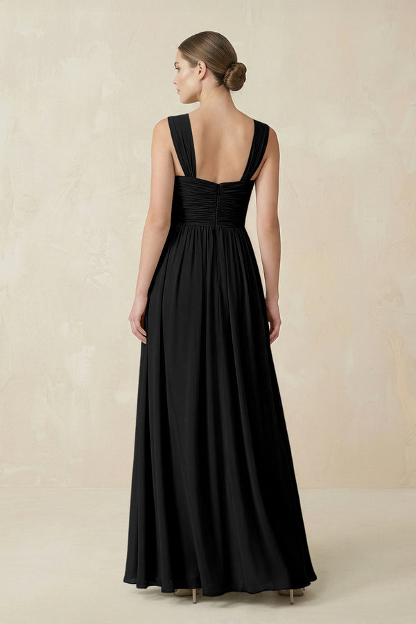 Sweetheart Pleated Chiffon A - Line Bridesmaid Dress in Black - KissProm Bridesmaid Dresses