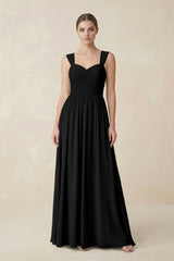 Sweetheart Pleated Chiffon A - Line Bridesmaid Dress in Black - KissProm Bridesmaid Dresses