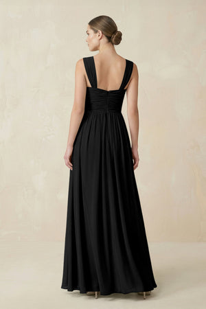 Sweetheart Pleated Chiffon A - Line Bridesmaid Dress in Black - KissProm Bridesmaid Dresses