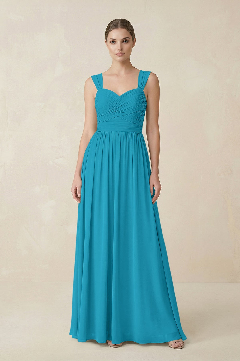 Sweetheart Pleated Chiffon A - Line Bridesmaid Dress in Blue Jay - KissProm Bridesmaid Dresses