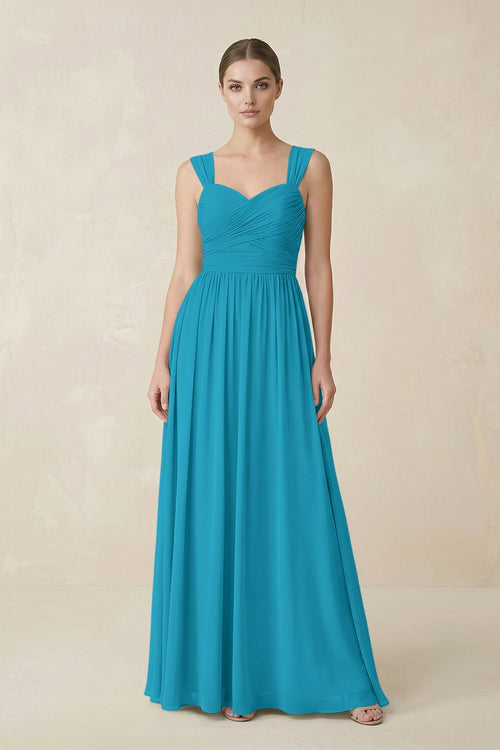 Sweetheart Pleated Chiffon A - Line Bridesmaid Dress in Blue Jay - KissProm Bridesmaid Dresses