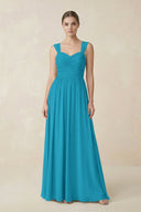 Sweetheart Pleated Chiffon A - Line Bridesmaid Dress in Blue Jay - KissProm Bridesmaid Dresses
