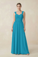 Sweetheart Pleated Chiffon A - Line Bridesmaid Dress in Blue Jay - KissProm Bridesmaid Dresses