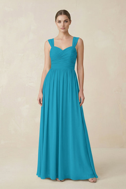 Sweetheart Pleated Chiffon A - Line Bridesmaid Dress in Blue Jay - KissProm Bridesmaid Dresses