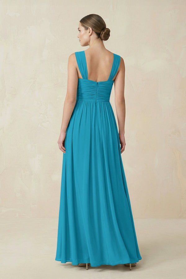 Sweetheart Pleated Chiffon A - Line Bridesmaid Dress in Blue Jay - KissProm Bridesmaid Dresses