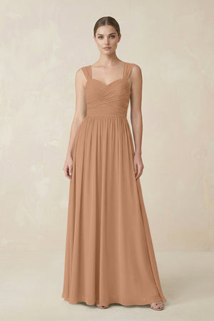 Sweetheart Pleated Chiffon A - Line Bridesmaid Dress in Bronzer - KissProm Bridesmaid Dresses