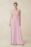 Sweetheart Pleated Chiffon A - Line Bridesmaid Dress in Candy Pink - KissProm Bridesmaid Dresses