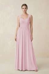 Sweetheart Pleated Chiffon A - Line Bridesmaid Dress in Candy Pink - KissProm Bridesmaid Dresses