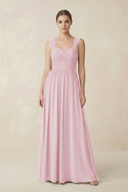 Sweetheart Pleated Chiffon A - Line Bridesmaid Dress in Candy Pink - KissProm Bridesmaid Dresses