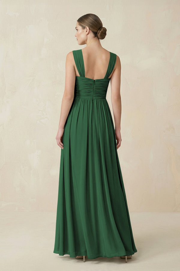 Sweetheart Pleated Chiffon A - Line Bridesmaid Dress in Dark Green - KissProm Bridesmaid Dresses