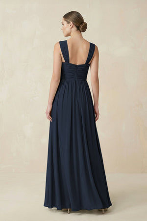 Sweetheart Pleated Chiffon A - Line Bridesmaid Dress in Dark Navy - KissProm Bridesmaid Dresses