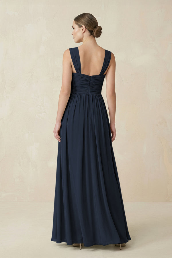 Sweetheart Pleated Chiffon A - Line Bridesmaid Dress in Dark Navy - KissProm Bridesmaid Dresses