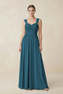 Sweetheart Pleated Chiffon A - Line Bridesmaid Dress in Dark Teal - KissProm Bridesmaid Dresses
