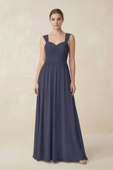 Sweetheart Pleated Chiffon A - Line Bridesmaid Dress in Dusk Blue - KissProm Bridesmaid Dresses