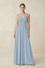 Sweetheart Pleated Chiffon A - Line Bridesmaid Dress in Dusty Blue - KissProm Bridesmaid Dresses