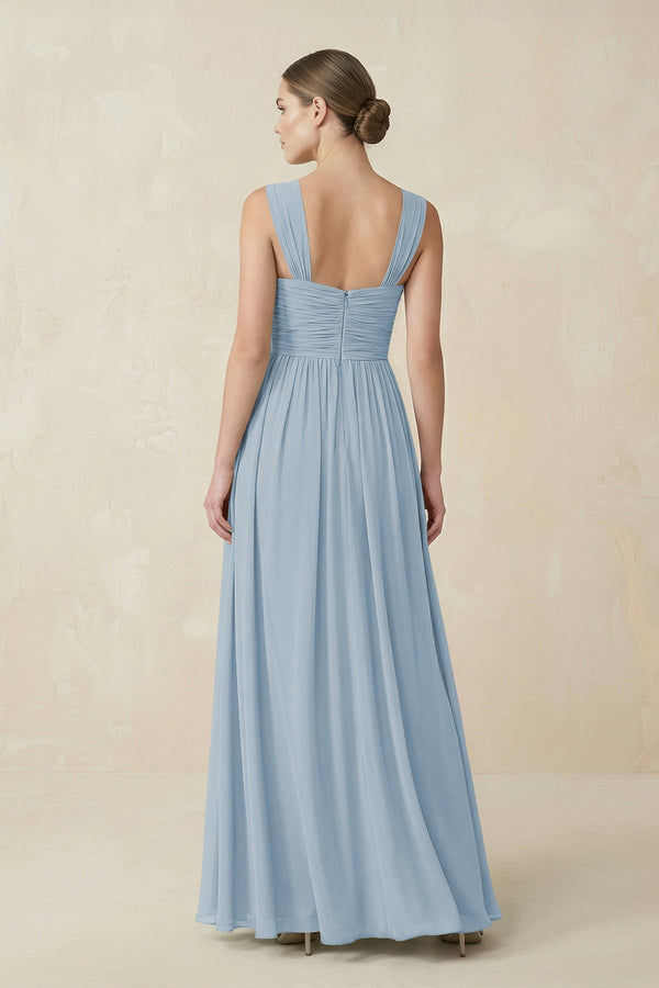Sweetheart Pleated Chiffon A - Line Bridesmaid Dress in Dusty Blue - KissProm Bridesmaid Dresses