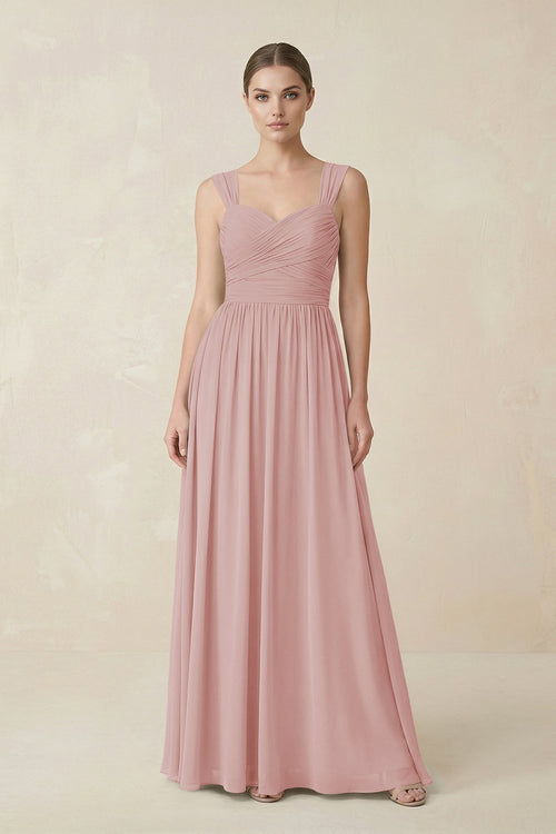 Sweetheart Pleated Chiffon A - Line Bridesmaid Dress in Dusty Rose - KissProm Bridesmaid Dresses