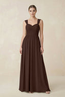 Sweetheart Pleated Chiffon A - Line Bridesmaid Dress in Espresso - KissProm Bridesmaid Dresses