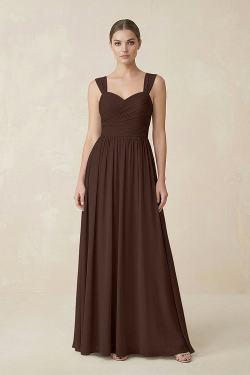 Sweetheart Pleated Chiffon A - Line Bridesmaid Dress in Espresso - KissProm Bridesmaid Dresses
