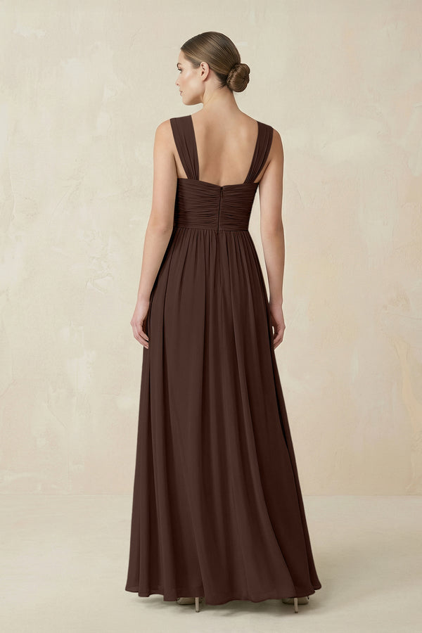 Sweetheart Pleated Chiffon A - Line Bridesmaid Dress in Espresso - KissProm Bridesmaid Dresses
