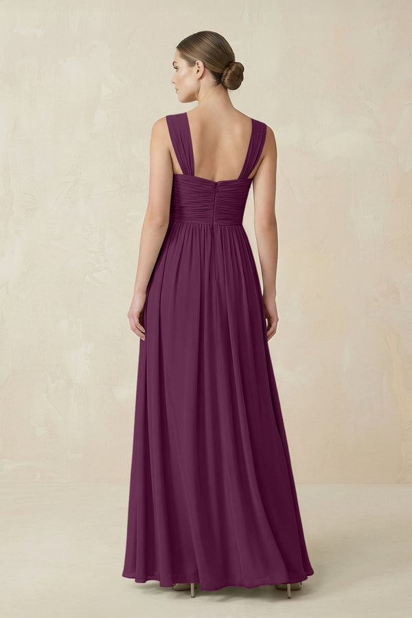 Sweetheart Pleated Chiffon A - Line Bridesmaid Dress in Fig - KissProm Bridesmaid Dresses