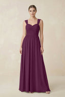 Sweetheart Pleated Chiffon A - Line Bridesmaid Dress in Fig - KissProm Bridesmaid Dresses