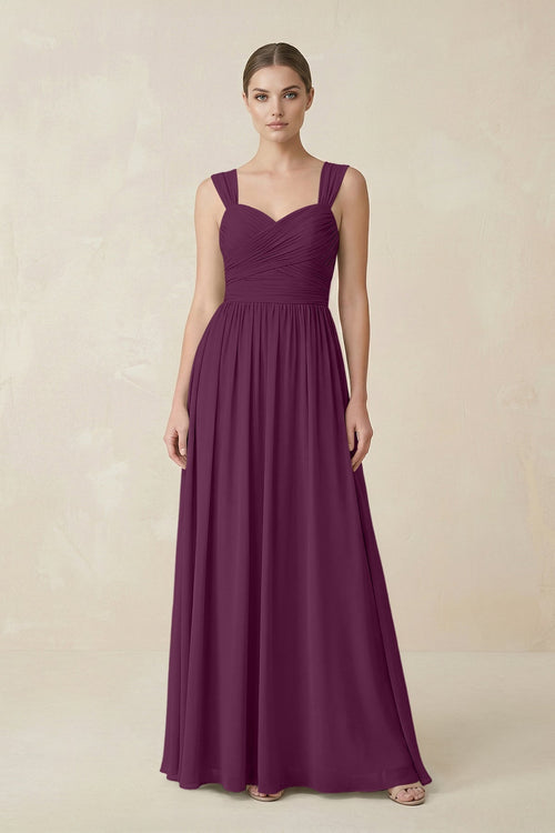 Sweetheart Pleated Chiffon A - Line Bridesmaid Dress in Fig - KissProm Bridesmaid Dresses