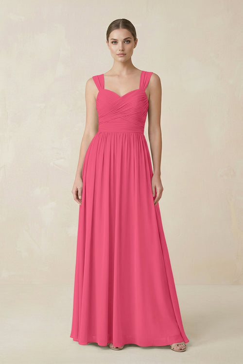 Sweetheart Pleated Chiffon A - Line Bridesmaid Dress in Fuchsia - KissProm Bridesmaid Dresses