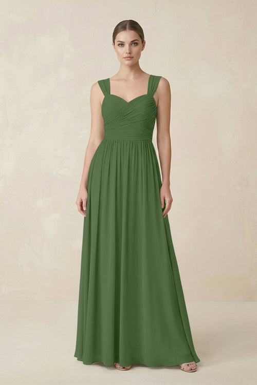 Sweetheart Pleated Chiffon A - Line Bridesmaid Dress in Moss - KissProm Bridesmaid Dresses
