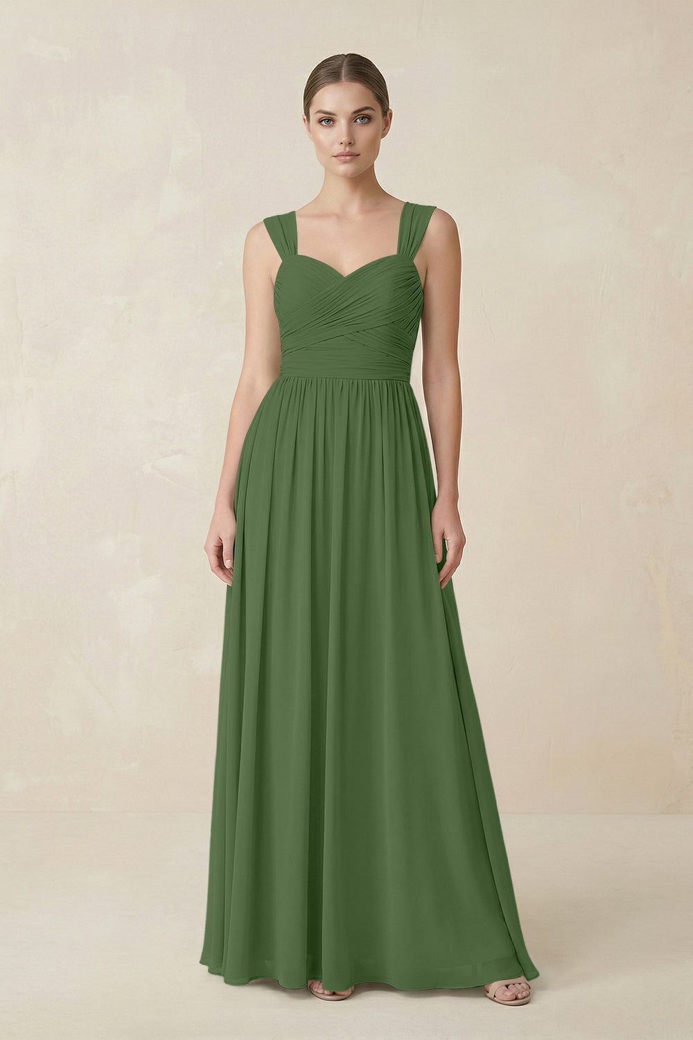Sweetheart Pleated Chiffon A - Line Bridesmaid Dress in Moss - KissProm Bridesmaid Dresses