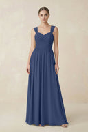 Sweetheart Pleated Chiffon A - Line Bridesmaid Dress in Navy - KissProm Bridesmaid Dresses