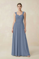 Sweetheart Pleated Chiffon A - Line Bridesmaid Dress in Neptune - KissProm Bridesmaid Dresses