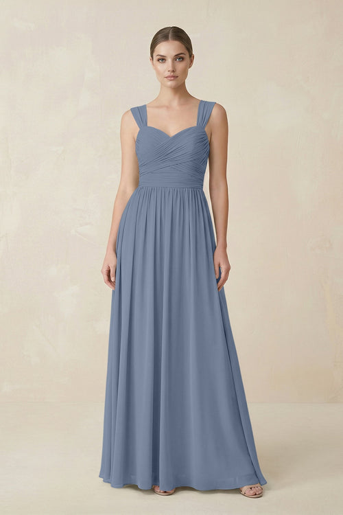 Sweetheart Pleated Chiffon A - Line Bridesmaid Dress in Neptune - KissProm Bridesmaid Dresses