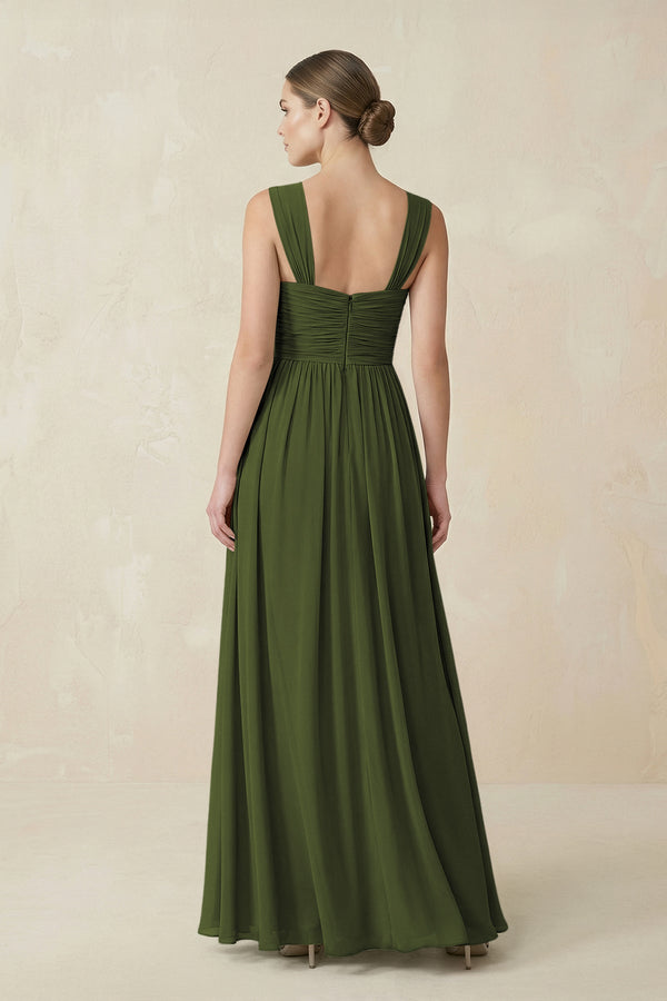 Sweetheart Pleated Chiffon A - Line Bridesmaid Dress in Olive - KissProm Bridesmaid Dresses