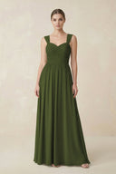 Sweetheart Pleated Chiffon A - Line Bridesmaid Dress in Olive - KissProm Bridesmaid Dresses