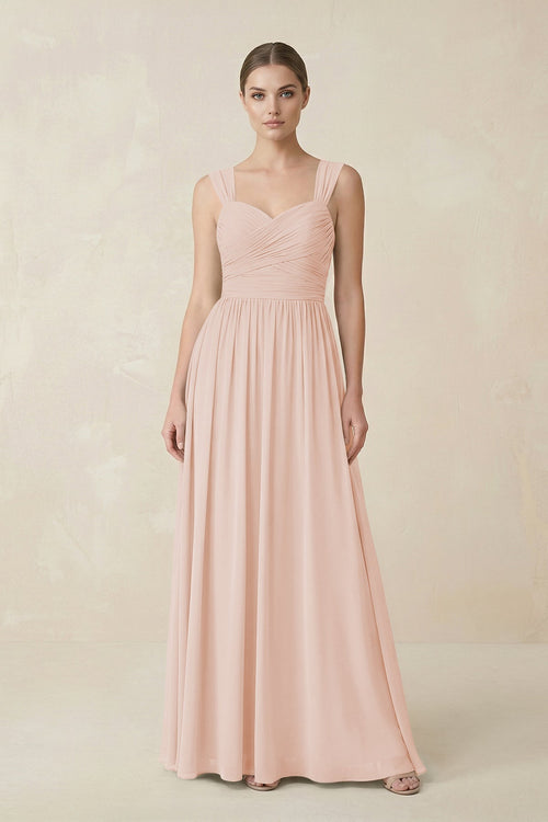 Sweetheart Pleated Chiffon A - Line Bridesmaid Dress in Pale Blush - KissProm Bridesmaid Dresses