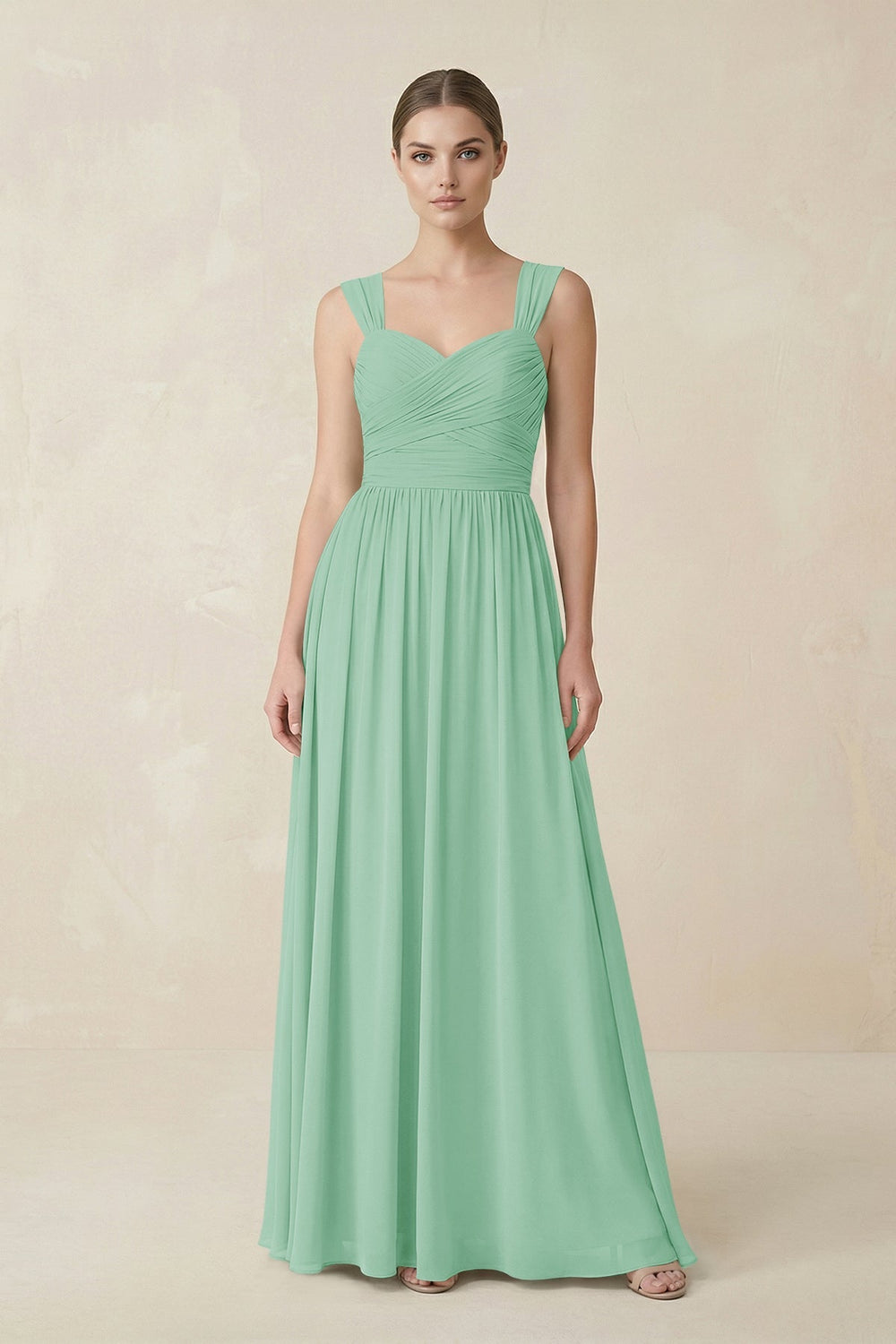 Sweetheart Pleated Chiffon A - Line Bridesmaid Dress in Pale Pistachio - KissProm Bridesmaid Dresses