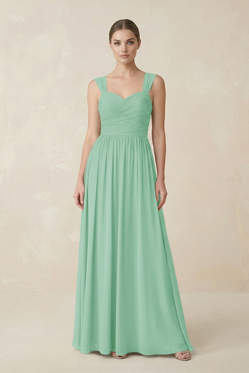 Sweetheart Pleated Chiffon A - Line Bridesmaid Dress in Pale Pistachio - KissProm Bridesmaid Dresses