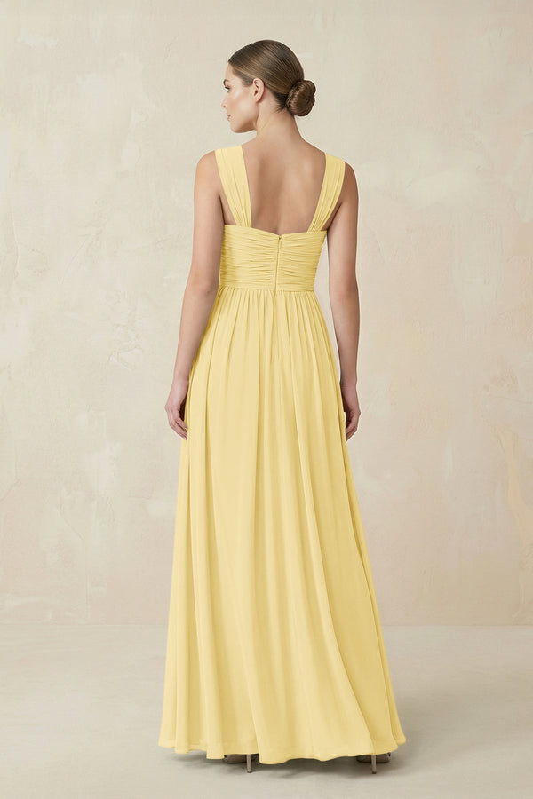 Sweetheart Pleated Chiffon A - Line Bridesmaid Dress in Pastel Yellow - KissProm Bridesmaid Dresses