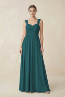 Sweetheart Pleated Chiffon A - Line Bridesmaid Dress in Pine - KissProm Bridesmaid Dresses