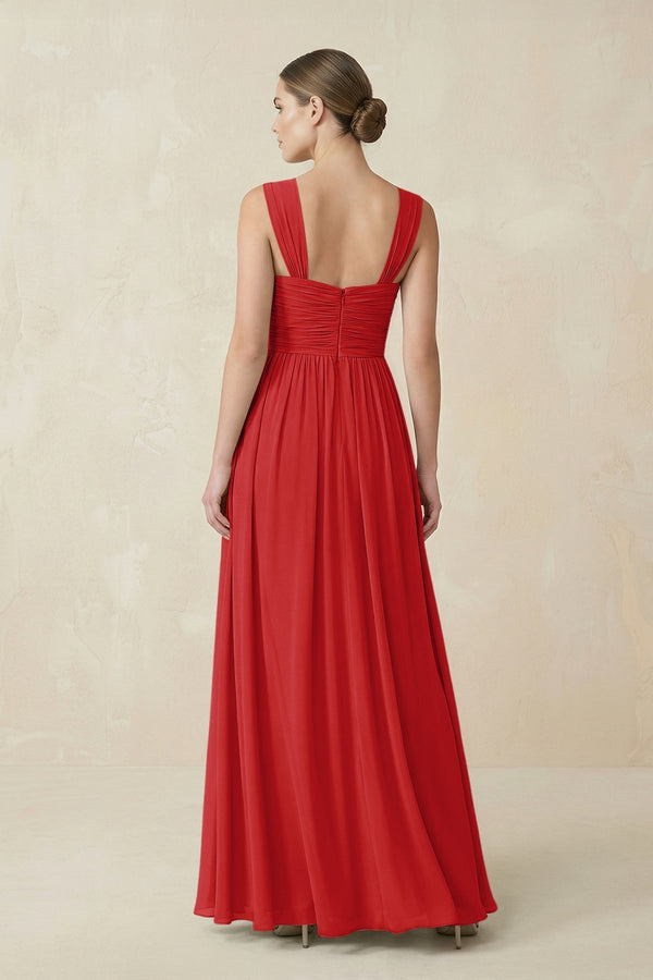 Sweetheart Pleated Chiffon A - Line Bridesmaid Dress in Ruby Red - KissProm Bridesmaid Dresses