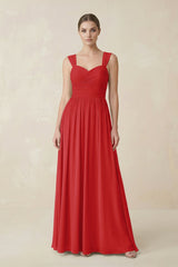 Sweetheart Pleated Chiffon A - Line Bridesmaid Dress in Ruby Red - KissProm Bridesmaid Dresses