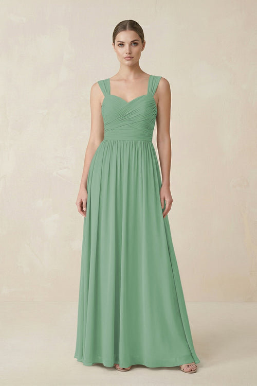 Sweetheart Pleated Chiffon A - Line Bridesmaid Dress in Sea Glass - KissProm Bridesmaid Dresses