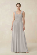 Sweetheart Pleated Chiffon A - Line Bridesmaid Dress in Silver - KissProm Bridesmaid Dresses