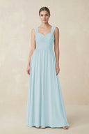 Sweetheart Pleated Chiffon A - Line Bridesmaid Dress in Sky Blue - KissProm Bridesmaid Dresses