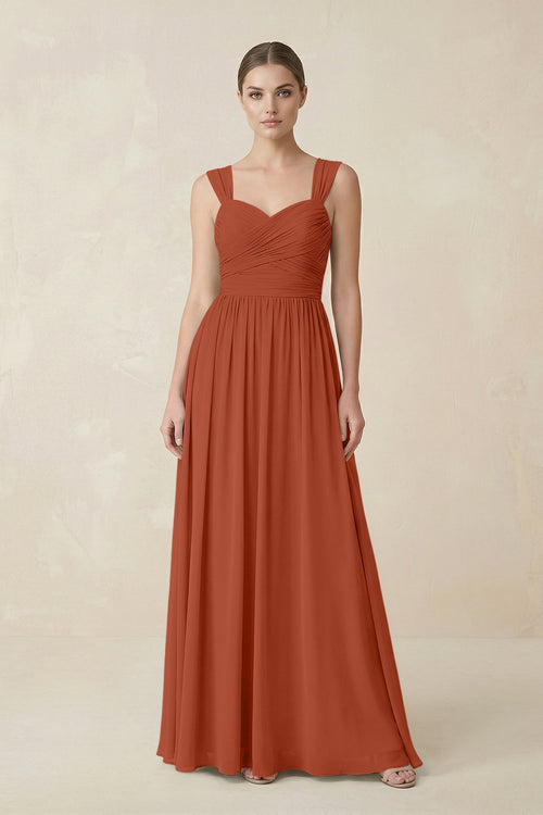 Sweetheart Pleated Chiffon A - Line Bridesmaid Dress in Spice - KissProm Bridesmaid Dresses