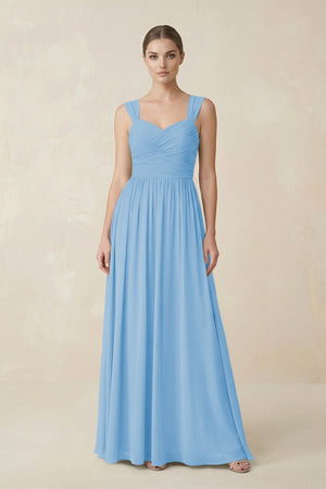 Sweetheart Pleated Chiffon A - Line Bridesmaid Dress in Steel Blue - KissProm Bridesmaid Dresses
