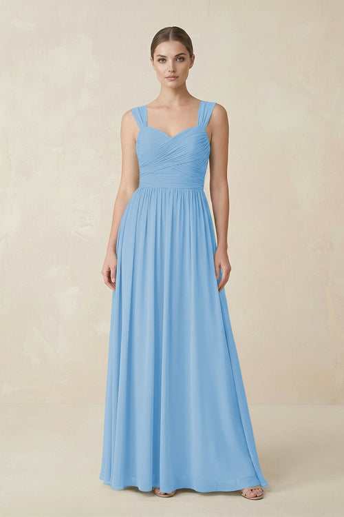 Sweetheart Pleated Chiffon A - Line Bridesmaid Dress in Steel Blue - KissProm Bridesmaid Dresses