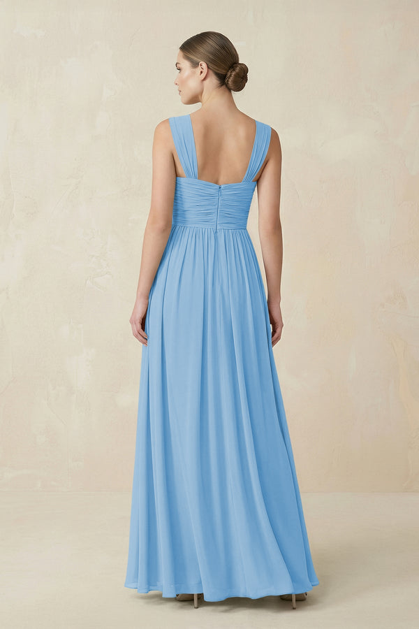 Sweetheart Pleated Chiffon A - Line Bridesmaid Dress in Steel Blue - KissProm Bridesmaid Dresses
