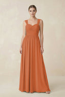 Sweetheart Pleated Chiffon A - Line Bridesmaid Dress in Terracotta - KissProm Bridesmaid Dresses
